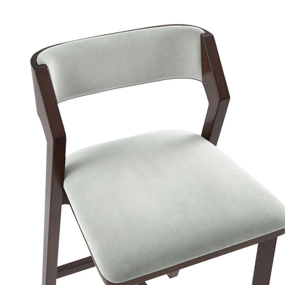 Bar Height Barstool with Backrest in pearl silver upholstery and dark wood legs HouseOfZazla on Tampa Home & Garden Store