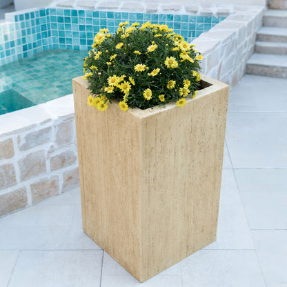 Modern Outdoor Planter HouseOfZazla beige square planter with yellow blooms turquoise tiles on Tampa Home & Garden Store