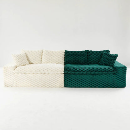 Multifunctional sofa cream white and emerald cushions, seats 4, Unique Piece Furniture stationary on Tampa Home & Garden Store