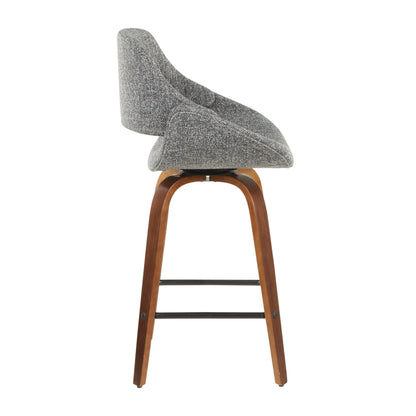 Fabrico mid-century modern counter stool gray textured fabric with curved wood legs on Tampa Home & Garden Store