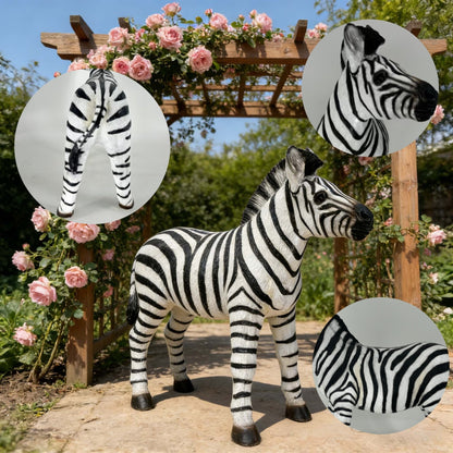 Set of simulated zebra garden statues, black and white, 18.31 in tall x 19.49 in long, HouseOfZazla on Tampa Home & Garden Store