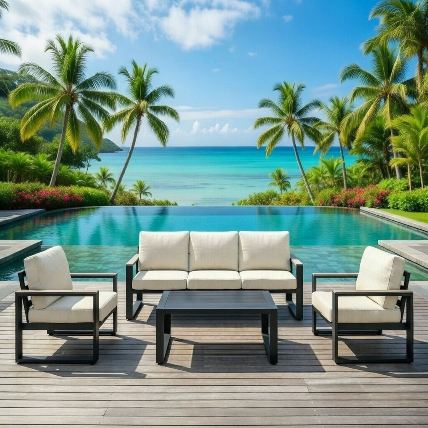 Modern Outdoor Sofa Set with the Coffee Table