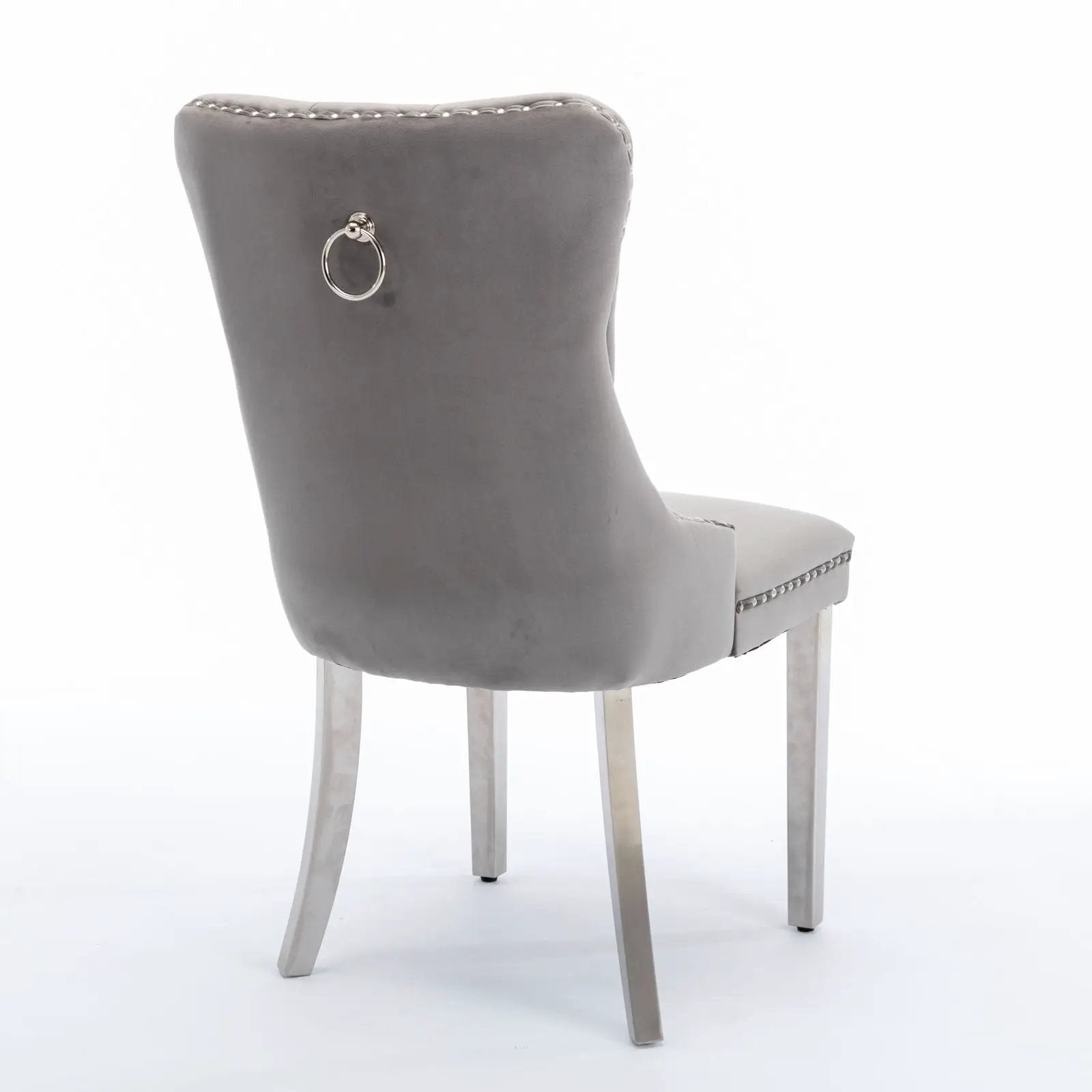 Nikki Contemporary Upholstered Dining Chair grey fabric with nailhead trim and ring-pull back on Tampa Home & Garden Store