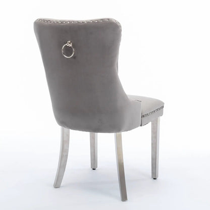 Nikki Contemporary Upholstered Dining Chair grey fabric with nailhead trim and ring-pull back on Tampa Home & Garden Store