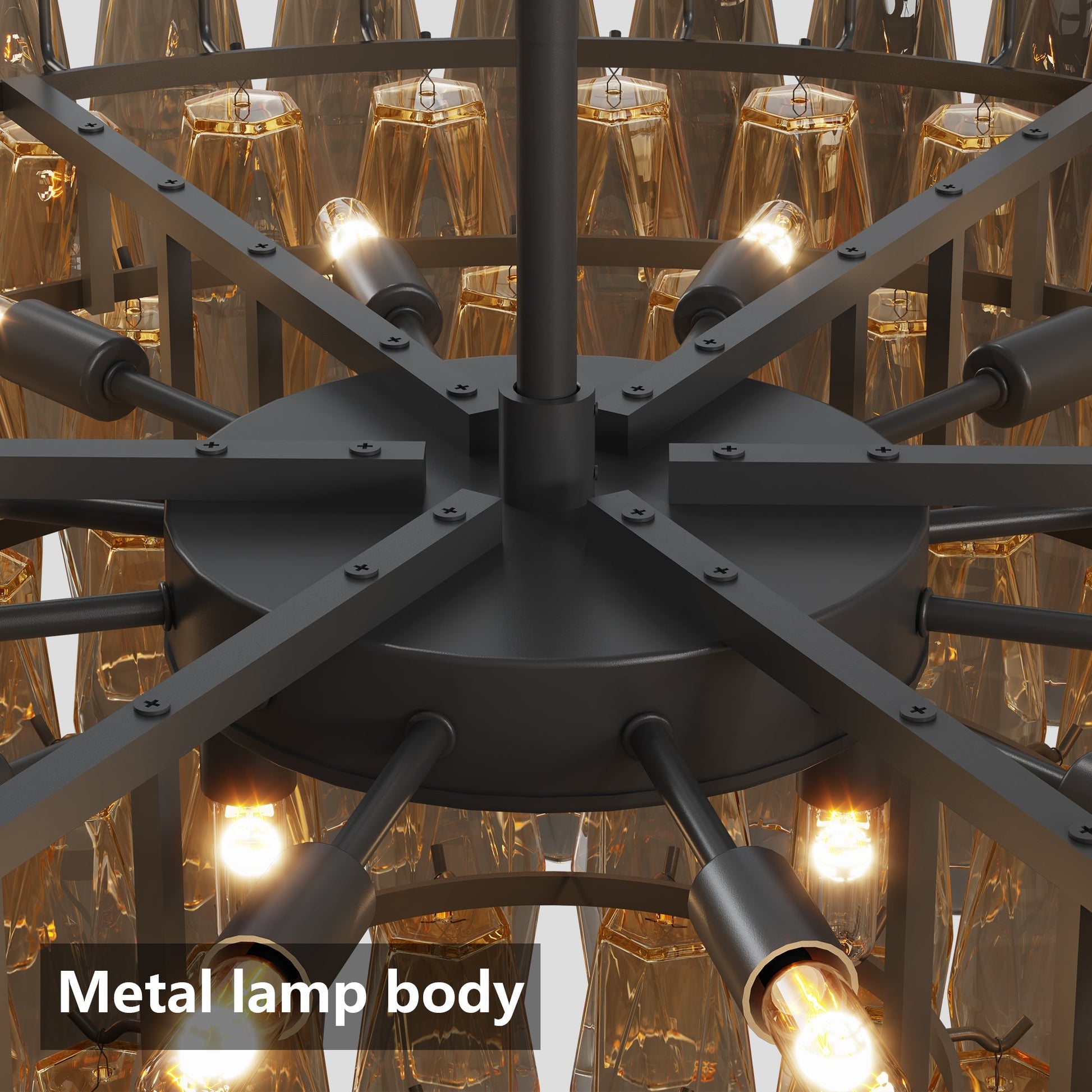 Modern round 14-light black chandelier with smoke glass tubes by HouseOfZazla on Tampa Home & Garden Store