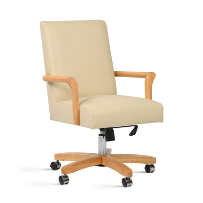 Dumont Farmhouse high back executive office chair neutral cream beige with wood arms on Tampa Home & Garden Store