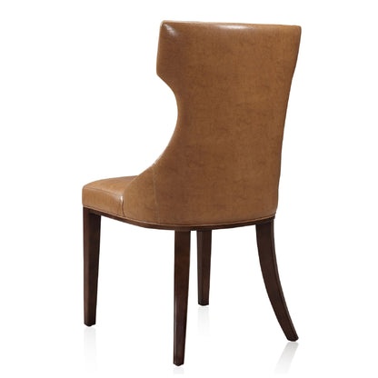 Reine dining chair set of 2 in brown leather with solid wood frame and curved back on Tampa Home & Garden Store