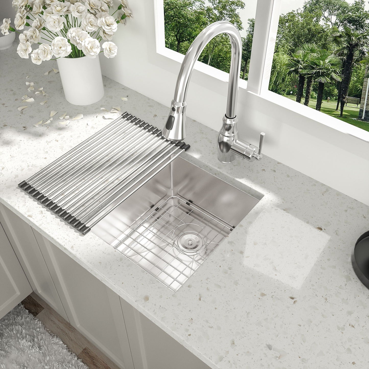Modern undermount stainless steel kitchen sink with deep single bowl and draining rack 16 gauge on Tampa Home & Garden Store