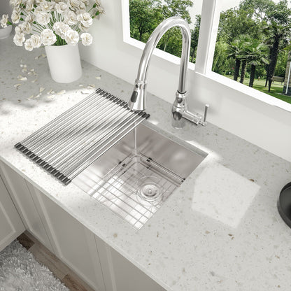 Modern undermount stainless steel kitchen sink with deep single bowl and draining rack 16 gauge on Tampa Home & Garden Store