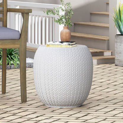 Antique White Concrete Side Table For Patio
