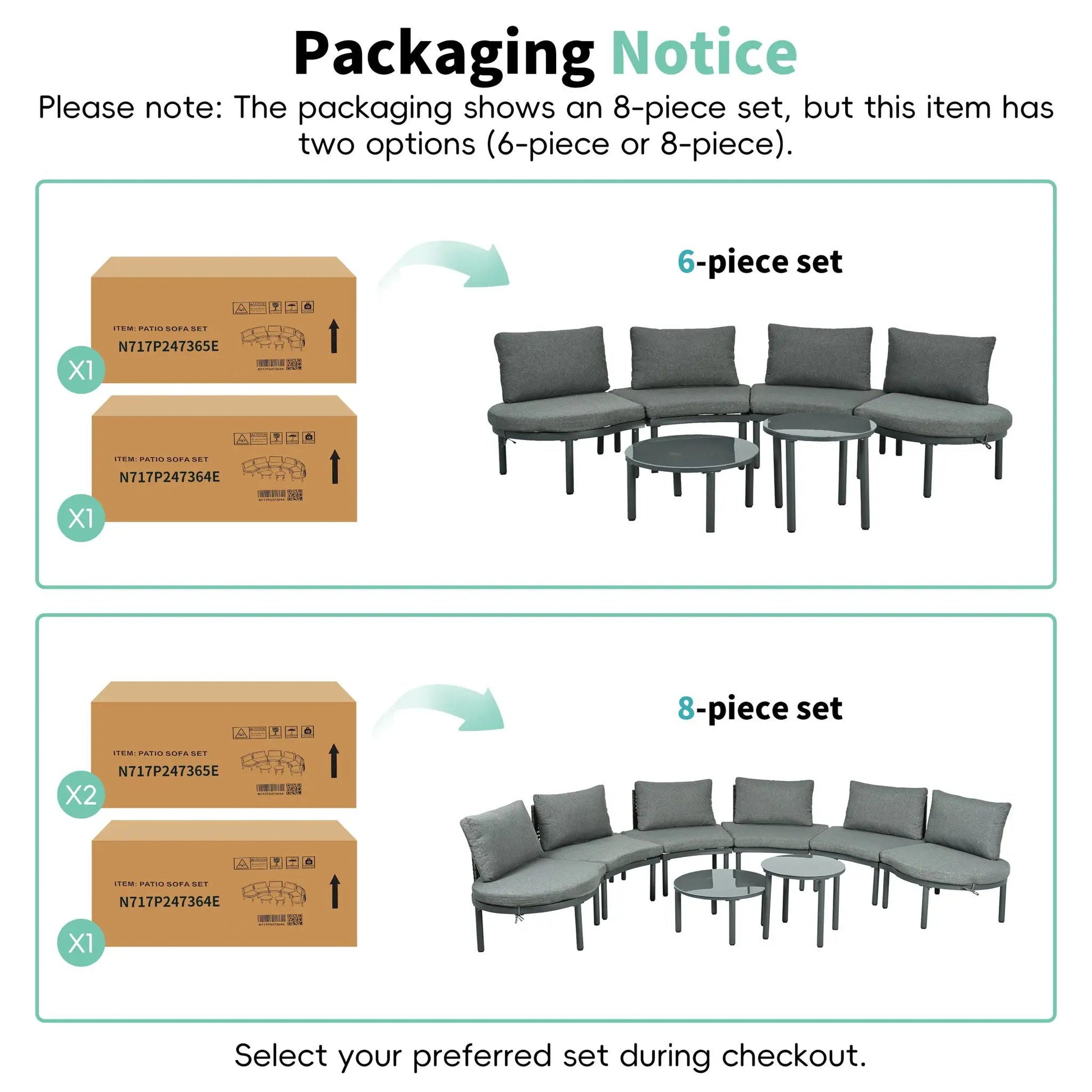 6-piece patio set with half-moon outdoor sectional sofa, 4 cushions, and 2 high-low coffee tables on Tampa Home & Garden Store