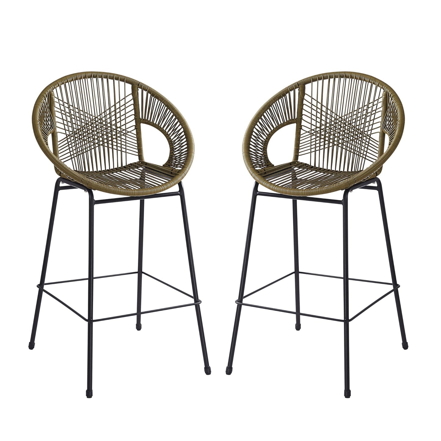Ferrara barstools set of 2 round woven rattan seats with black metal legs HouseOfZazla on Tampa Home & Garden Store