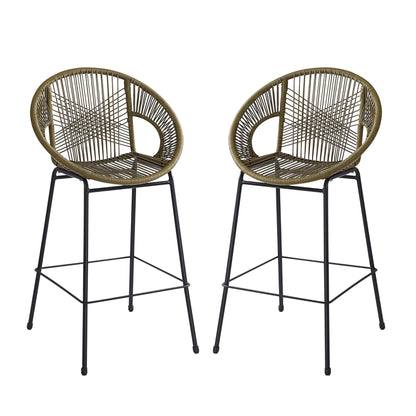 Ferrara barstools set of 2 round woven rattan seats with black metal legs HouseOfZazla on Tampa Home & Garden Store