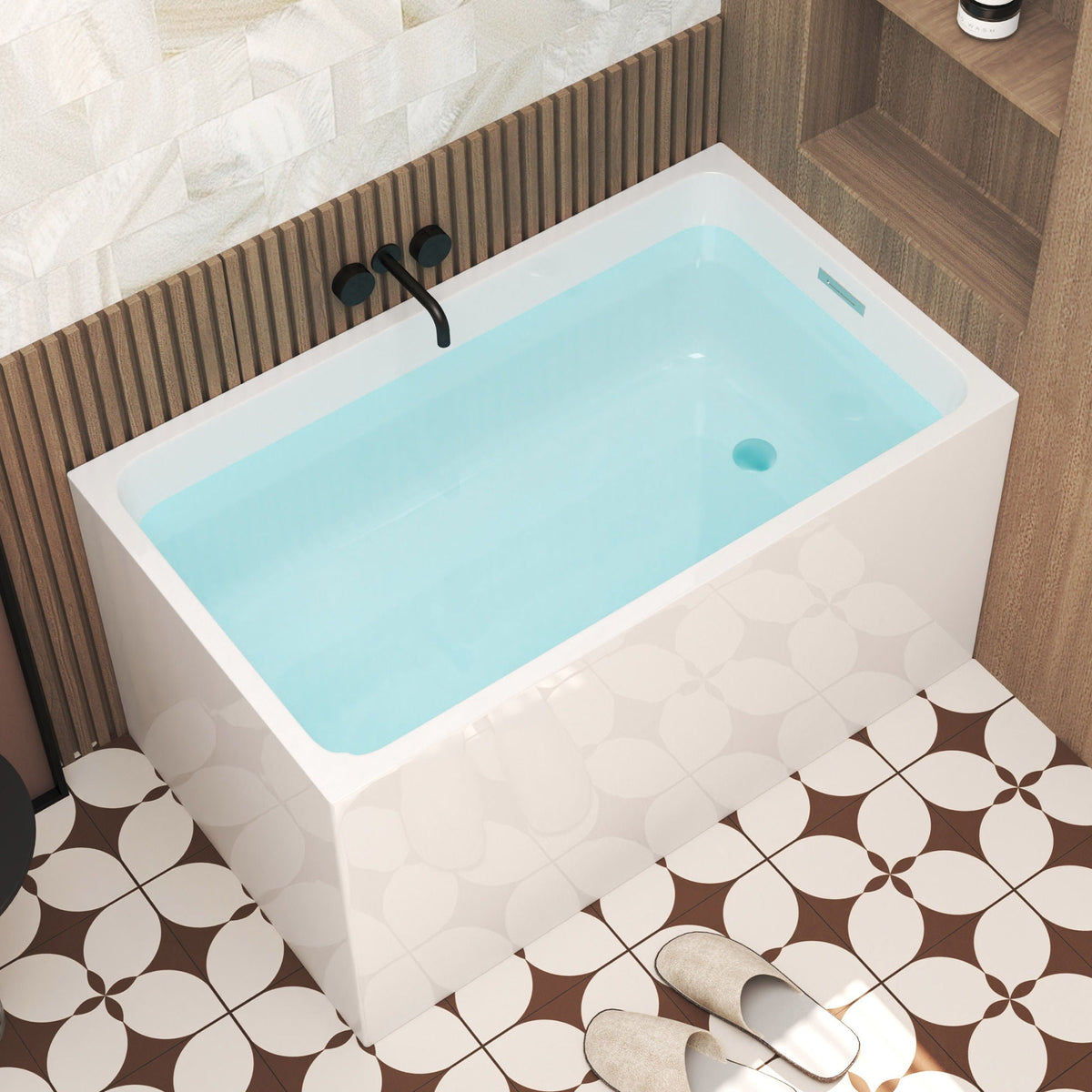 Modern glossy white freestanding acrylic bathtub with matte black faucet HouseOfZazla on Tampa Home & Garden Store