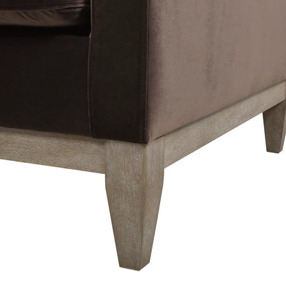 Knox Modern Farmhouse Arm Chair brown velvet upholstery with light weathered wood legs on Tampa Home & Garden Store