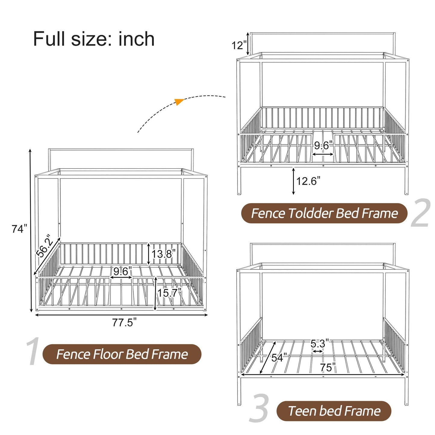 3-in-1 Montessori floor bed with fenced support canopy frame by HouseOfZazla on Tampa Home & Garden Store