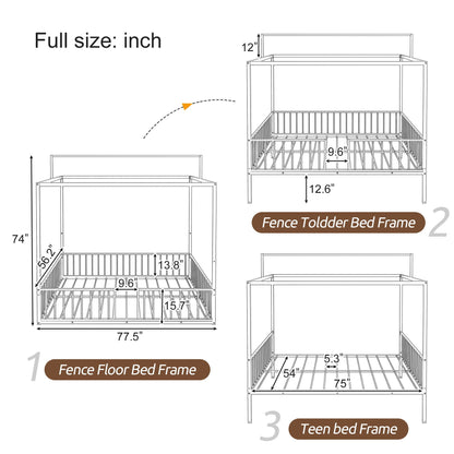 3-in-1 Montessori floor bed with fenced support canopy frame by HouseOfZazla on Tampa Home & Garden Store