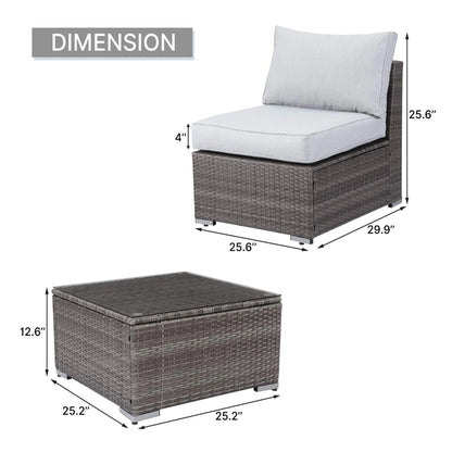 Modern patio set with coffee table in brown wicker and gray cushions, 2pc outdoor by HouseOfZazla on Tampa Home & Garden Store