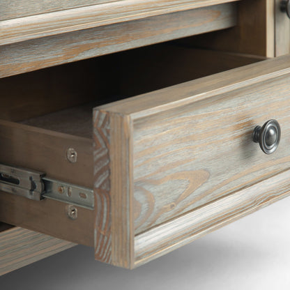 Wide TV Stand in solid wood with gray finish and metal drawer pulls by HouseOfZazla on Tampa Home & Garden Store