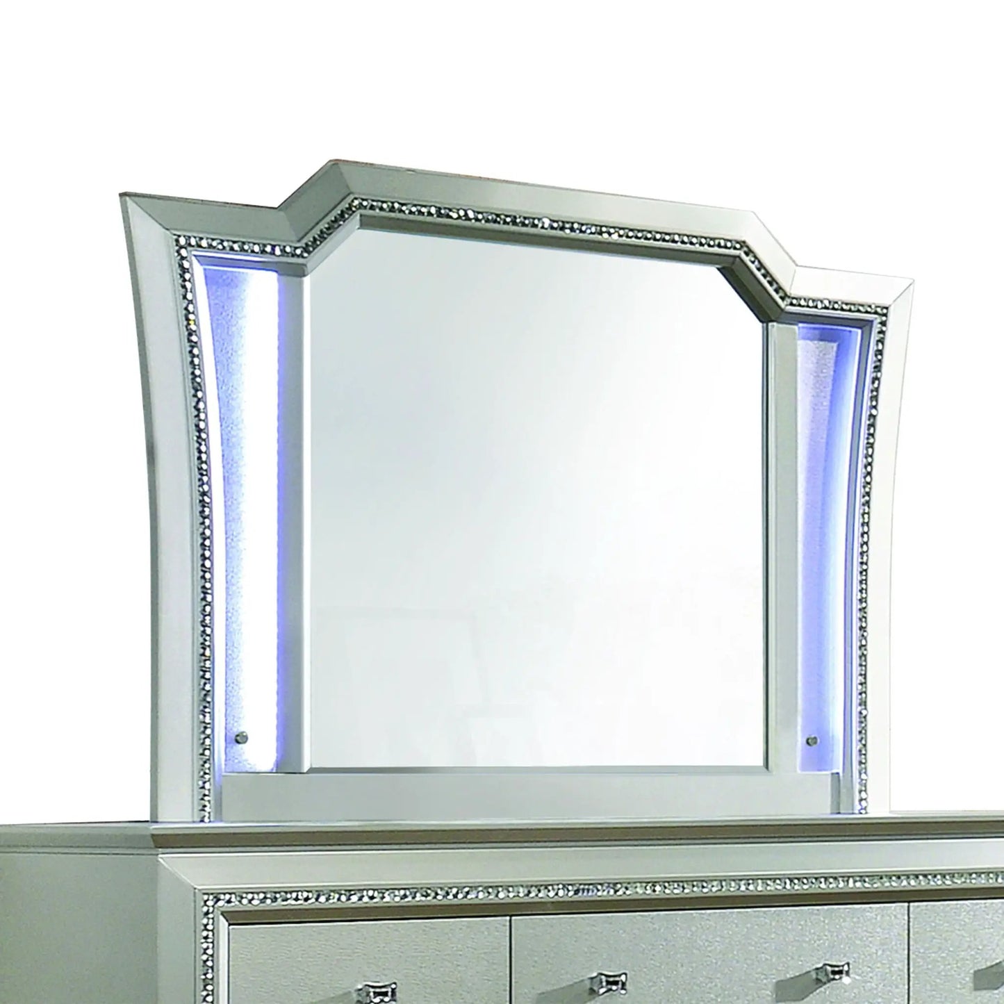 Kaitlyn LED Mirror; crystal-edged frame with blue lighting by Unique Piece Furniture on Tampa Home & Garden Store