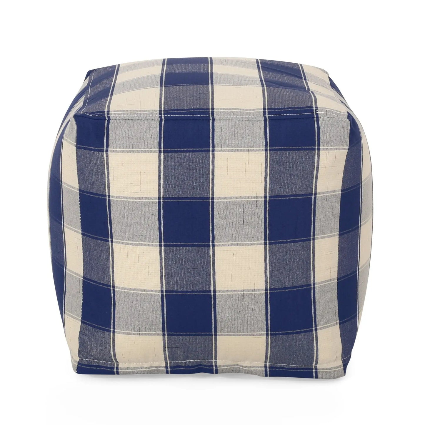 Connor checkered square pouf ottoman ivory navy fabric by Unique Piece Furniture on Tampa Home & Garden Store
