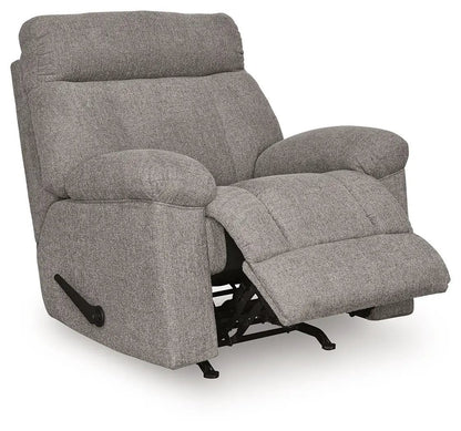 Hoyne Park Rocker Recliner in gray fabric with plush arms and cushioned headrest, manual lever on Tampa Home & Garden Store