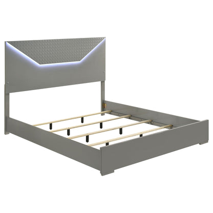 Pierce Panel Bed LED Headboard, gray metal frame with diamond-plate headboard on Tampa Home & Garden Store