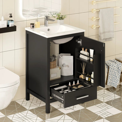Bathroom Vanity Ceramic Sink and Divider Drawer