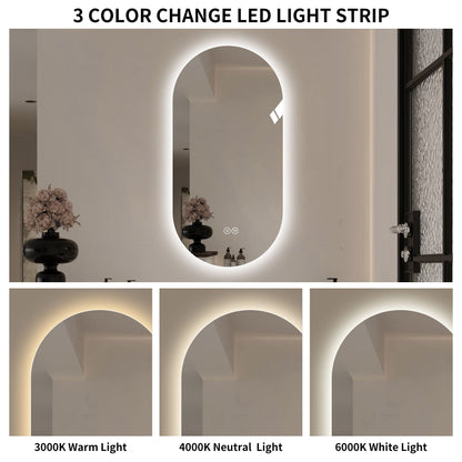 Pearl silver oval LED wall mirror with touch screen and 3-color lighting by HouseOfZazla on Tampa Home & Garden Store