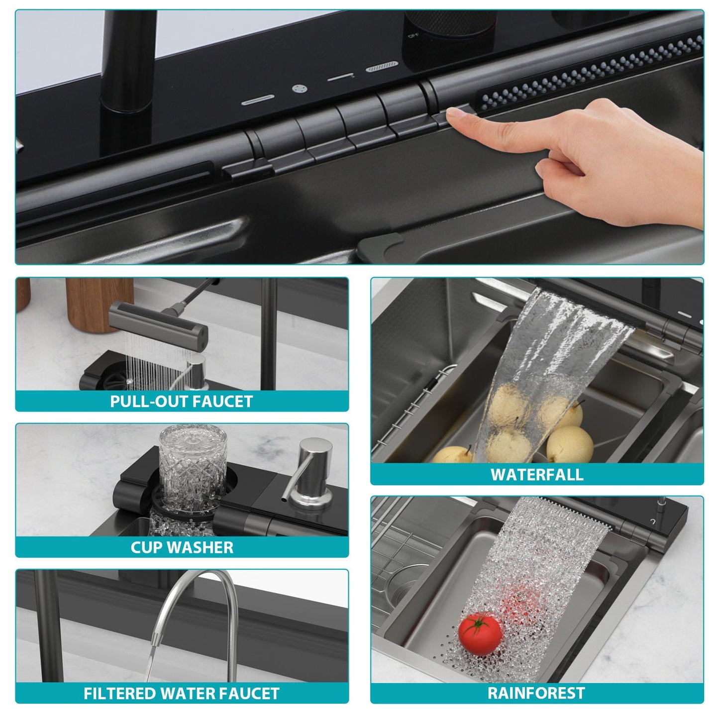 Single Bowl Kitchen Sink And The Smart Led Faucet