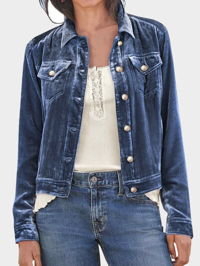Stevvex blue denim trucker jacket with chest pockets and front buttons, relaxed fit on Tampa Home & Garden Store