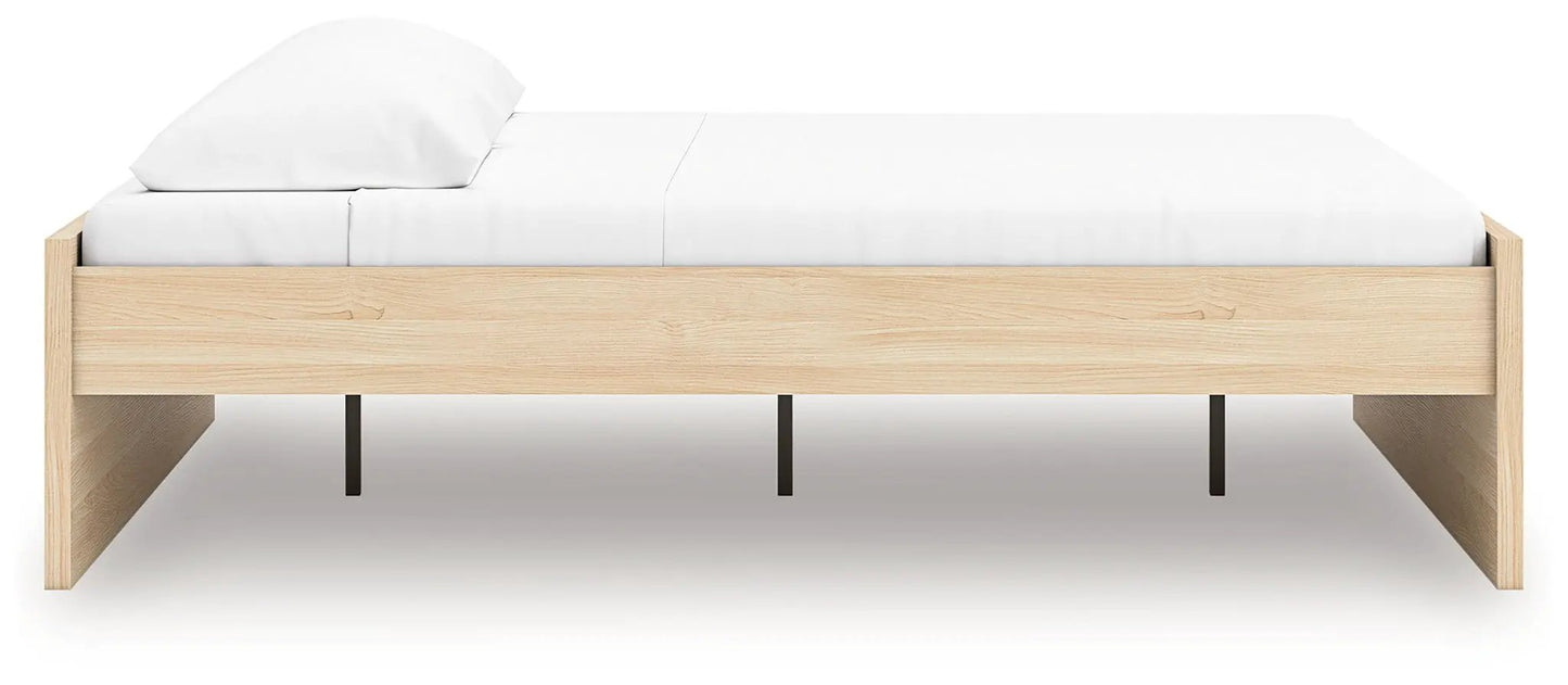 Onita platform bed by Unique Piece Furniture in light oak with white mattress, low-profile frame on Tampa Home & Garden Store