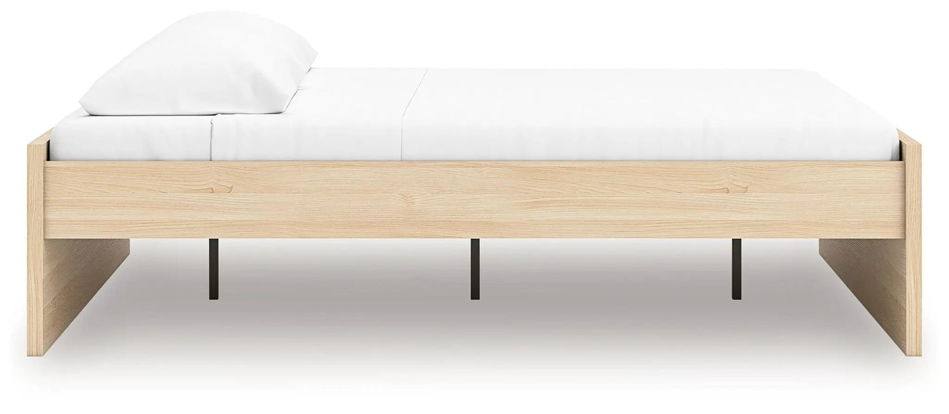 Onita platform bed by Unique Piece Furniture in light oak with white mattress, low-profile frame on Tampa Home & Garden Store