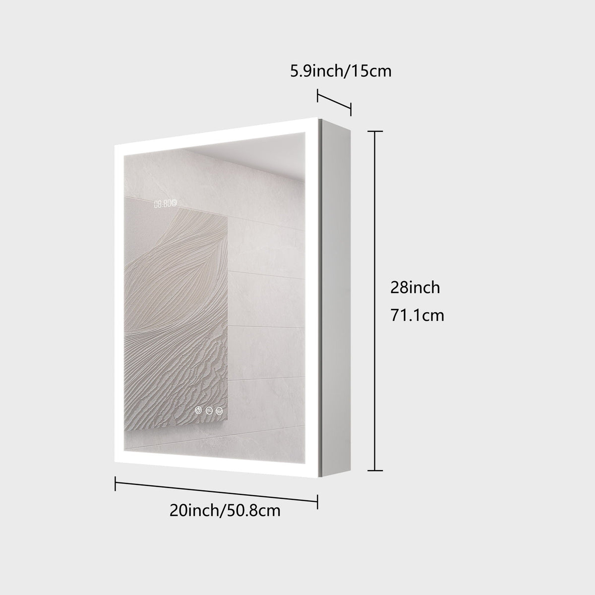 LED medicine cabinet Pearl Silver with defogger and digital display by HouseOfZazla, 20x28 in on Tampa Home & Garden Store
