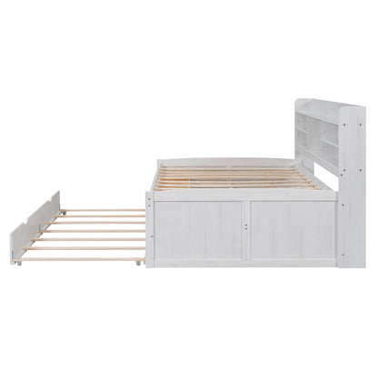 Captain Bed with built-in bookshelves, 3 storage drawers and trundle in white wood on Tampa Home & Garden Store