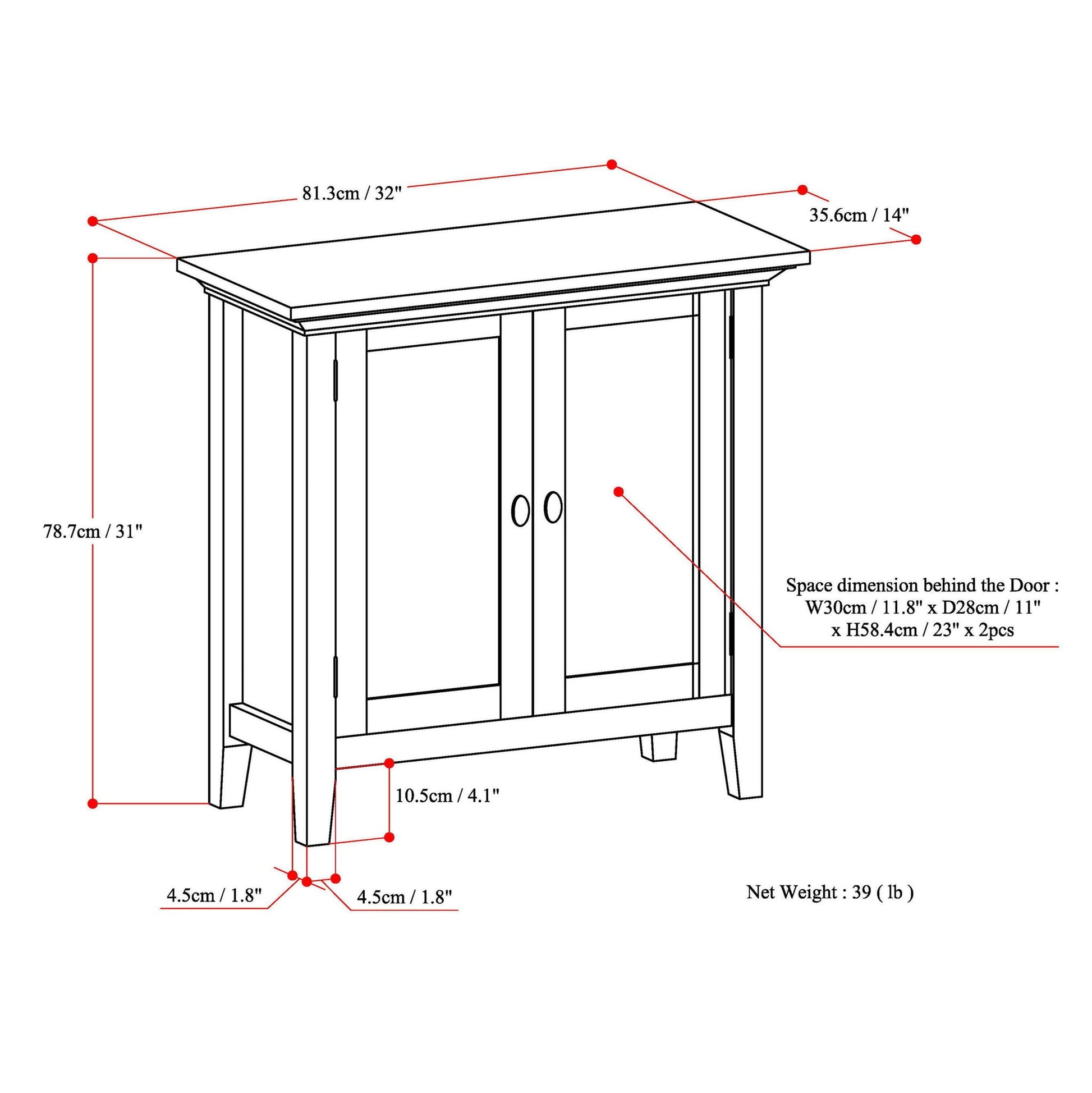 Redmond handcrafted low storage cabinet line drawing in wood, accent cabinet concept on Tampa Home & Garden Store