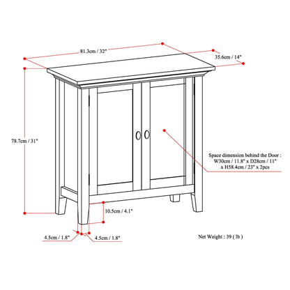 Redmond handcrafted low storage cabinet line drawing in wood, accent cabinet concept on Tampa Home & Garden Store
