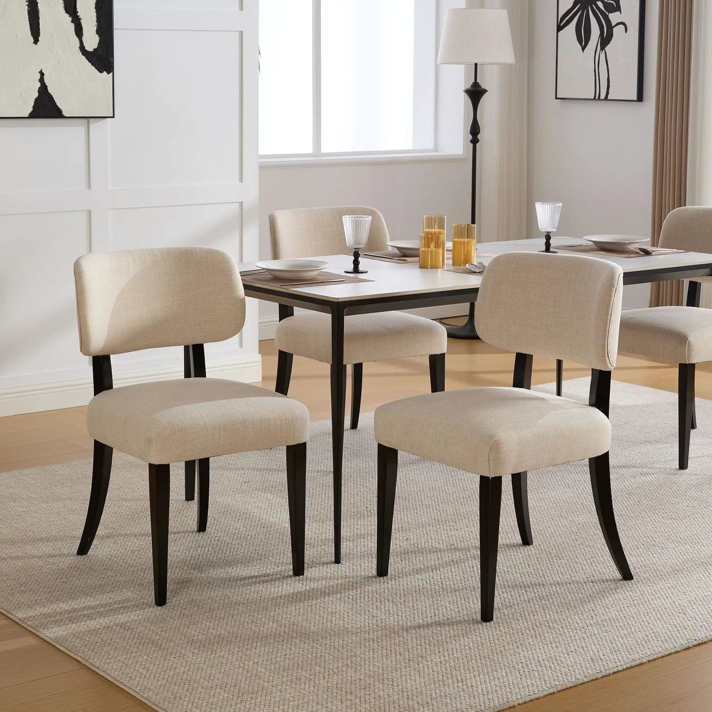 Cream Upholstery Kitchen Dining Chairs Set of Two
