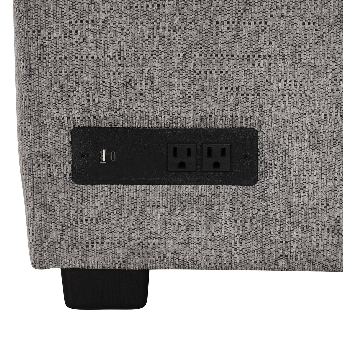 U-shaped sleeper sectional in gray textured fabric with USB ports and two power sockets on Tampa Home & Garden Store