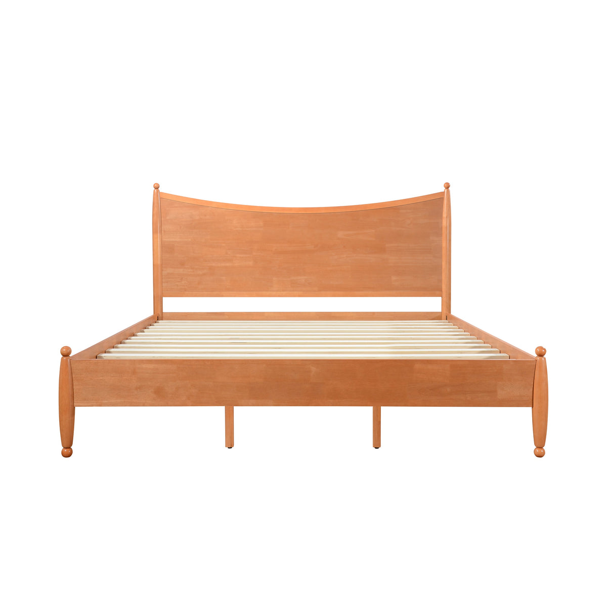 King size solid wood platform bed frame with curved headboard natural finish HouseOfZazla on Tampa Home & Garden Store