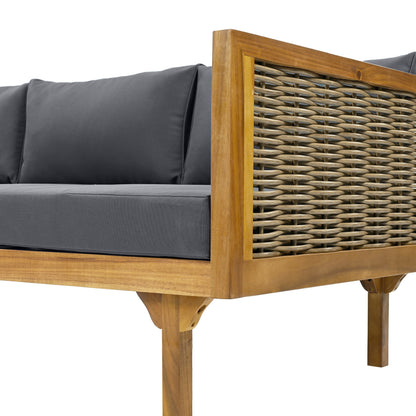 Claremont 3-Seater Daybed with Rattan Arms, wooden frame, gray cushions HouseOfZazla on Tampa Home & Garden Store