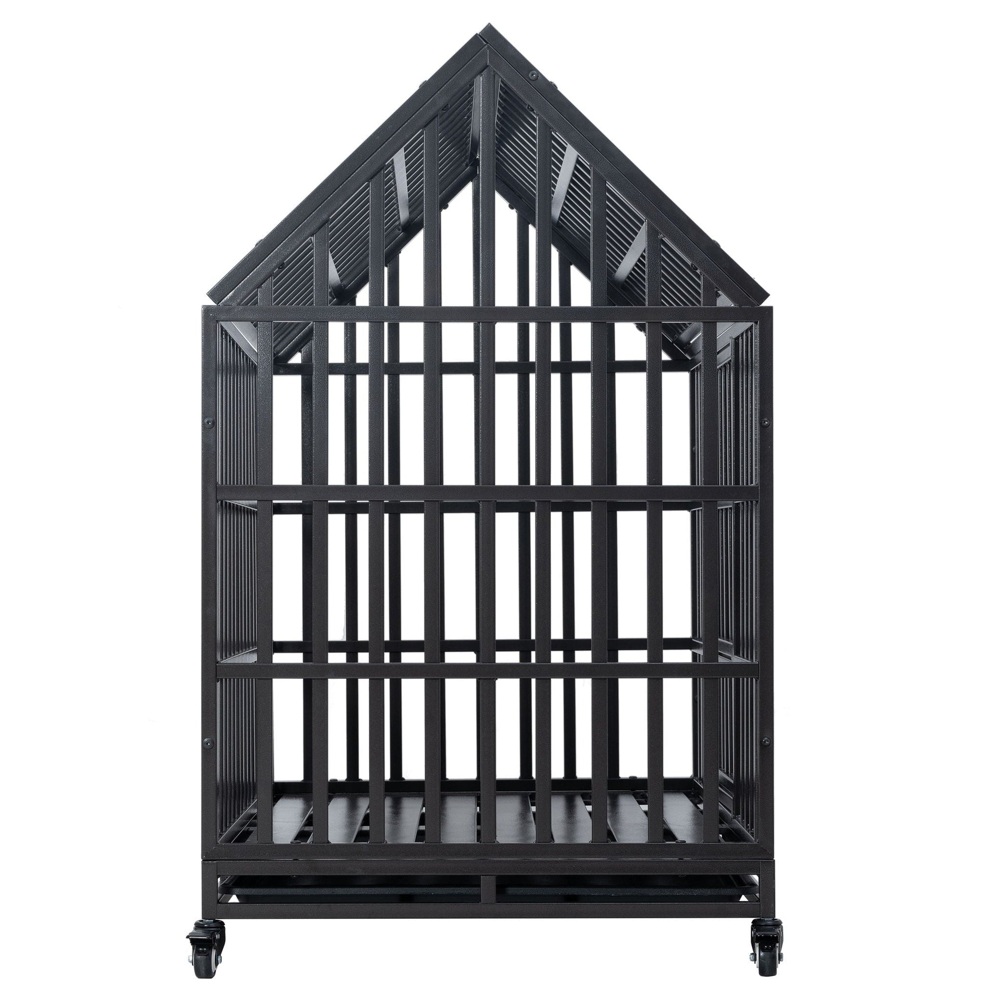 Heavy Duty Dog Crate Lockable Wheels by HouseOfZazla, black metal cage with casters on Tampa Home & Garden Store