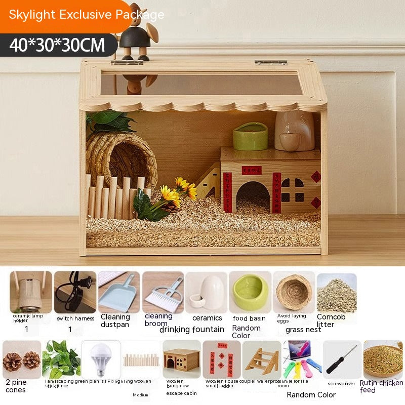 Winter Pet Feeding Incubator wooden bird cage habitat with front sand bedding on Tampa Home & Garden Store
