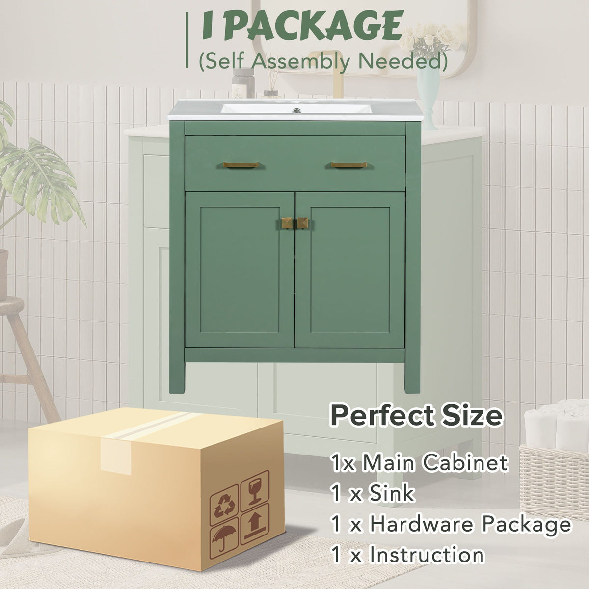 Modern bathroom vanity by HouseOfZazla with ceramic sink in green, soft-close doors on Tampa Home & Garden Store