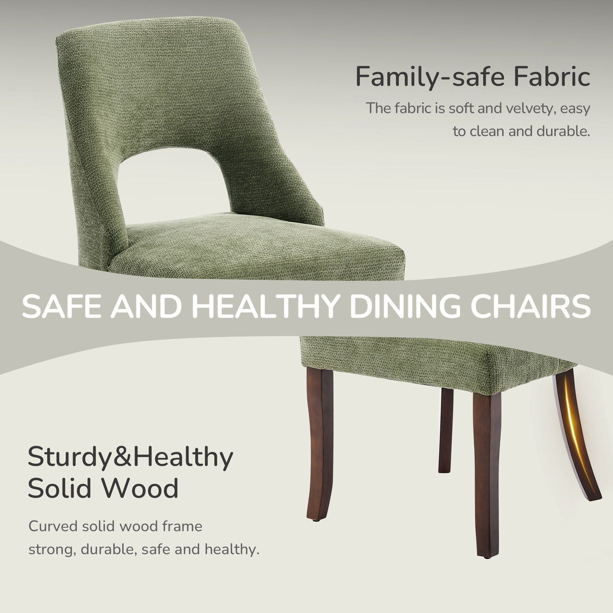 Green tufted chenille dining chair with curved solid wood legs by HouseOfZazla on Tampa Home & Garden Store