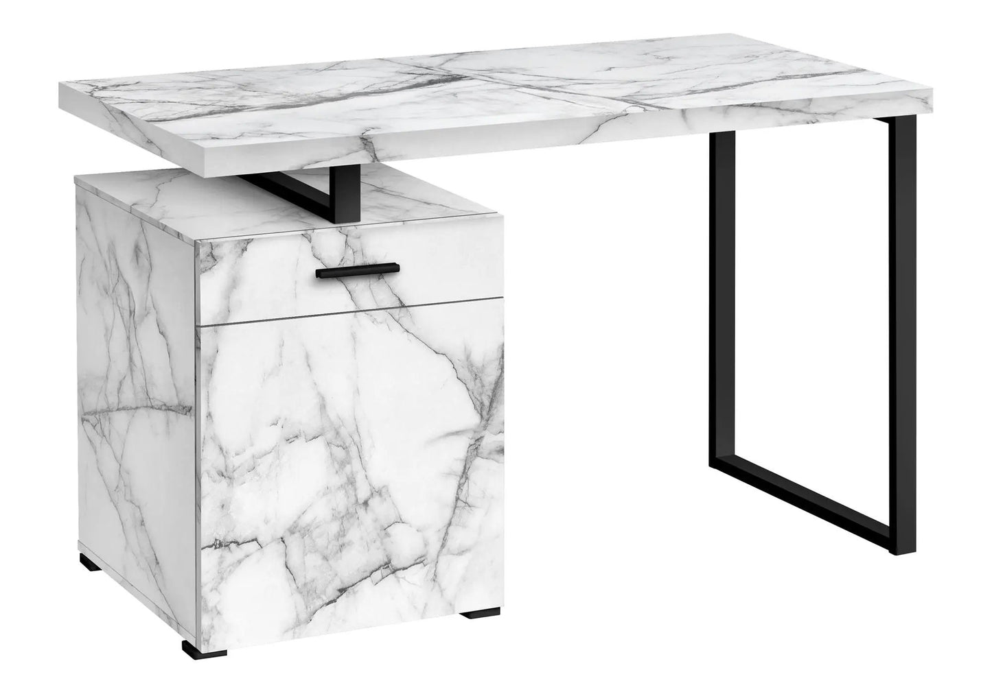 Computer desk with white marble-look storage drawers, black metal legs Unique Piece Furniture on Tampa Home & Garden Store