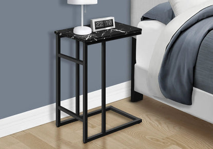 Accent Table C-shaped with black marble top and metal frame beside bed on Tampa Home & Garden Store