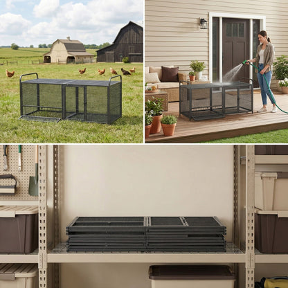 Multi-section chicken cage Poultry Breeding Coop black and silver with mesh panels and ramp on Tampa Home & Garden Store