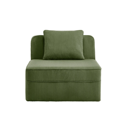 Modular Green Corduroy Armless Sofa and Pillow