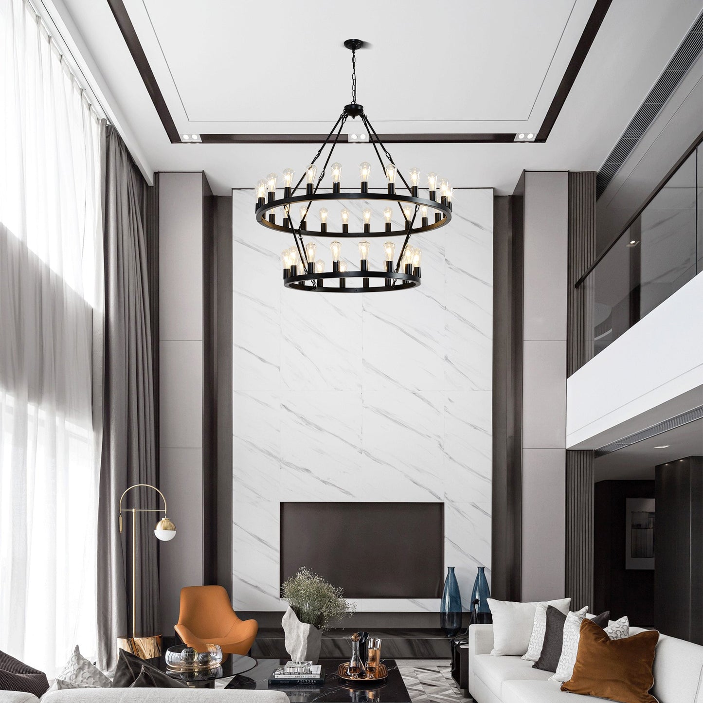 Wagon wheel chandelier matte black metal 47.24in 36 lights HouseOfZazla on Tampa Home & Garden Store